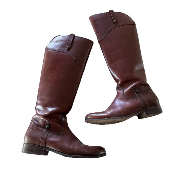 Frye Melissa Tab Riding Boot- Brown- Size 7 B Extended Calf - Picture 1 of 8